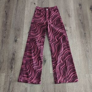 DIVIDED H&M Wide-leg Twill Pants Plum Purple/Patterned